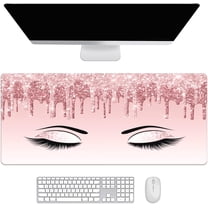 Pink Glitter Women Eyelash Desk Mat, Desk Accessory, Cute Workspace, Trendy Workspace, Trendy, 35.4x15.7in Large Gaming Mouse Pad, Cute Desk Topper, Pretty Desk Pad
