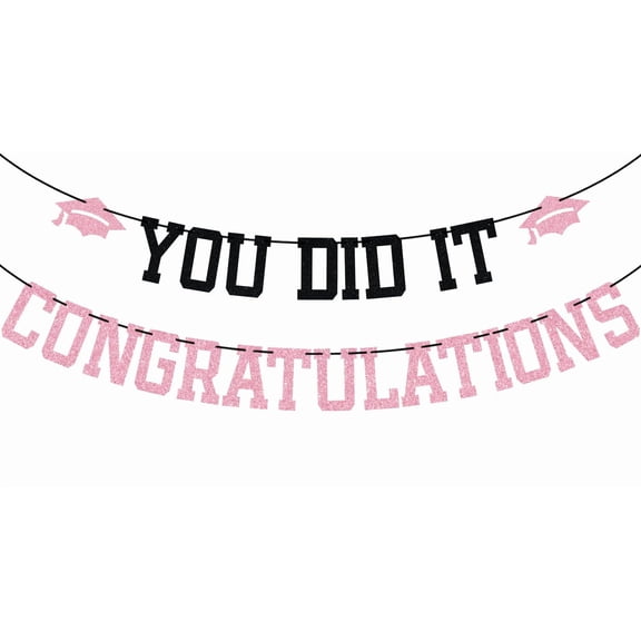 Pink Glitter You Did It Congratulations Banner, Congrats Class of 2025/Congarts Grad, You Did It 2025 Graduation Party Decorations Supplies