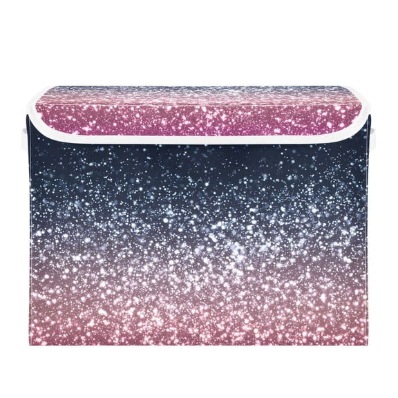 Pink Glitter on Dark Background Foldable Storage Bins with Lids Handles Collapsible Storage Containers Tote Boxes 16.5 x 12.6 x 11.8 inches