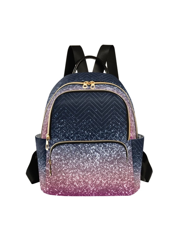 Pink Glitter on Dark Background Quilted Backpack Fashion Daypack Commuter Bag for Women 8.5 L