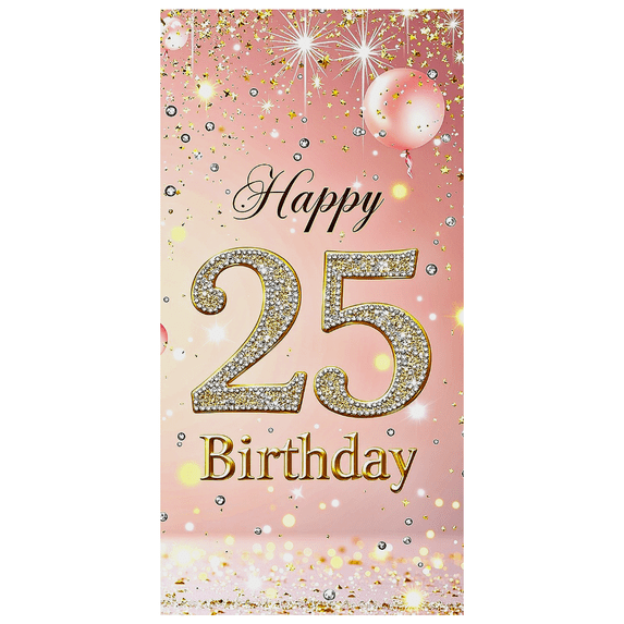 Pink Glittery 25th Birthday Banner with Star and Confetti Elements Background Party Supplies Photography Props Birthday Decoration Backdrop Happy Birthday Party Decorations