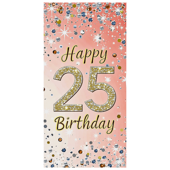 Pink Glittery 25th Birthday Banner with Star and Confetti Elements Background Party Supplies Photography Props Birthday Decoration Backdrop Happy Birthday Party Decorations