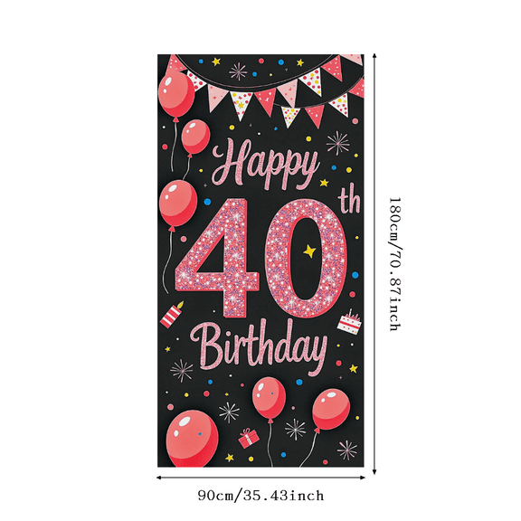 Pink Glittery 40 Birthday Banner with Balloons Fireworks and Cake Background Backdrop for Birthday Party Photography Props Party Decorations Happy Birthday Celebration Decor