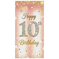 Pink Glittery Background Happy 10th Birthday Banner Party Supplies Photography Props Birthday Decoration Backdrop Decorations for Indoor Outdoor Celebrations