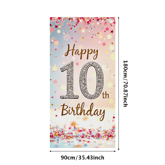 Pink Glittery Background Happy 10th Birthday Banner Party Supplies Photography Props Birthday Decoration Backdrop Decorations for Indoor Outdoor Celebrations