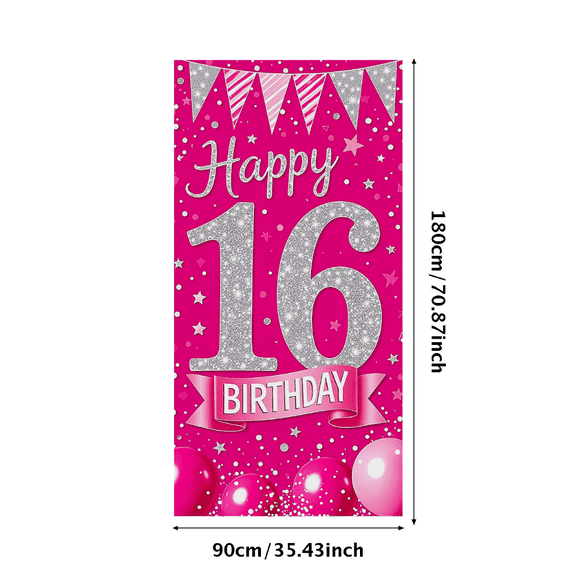 Pink Glittery Happy 16 Birthday Backdrop Banner Party Decoration Background for Birthday Party Celebrations Photography Props Event Decorations