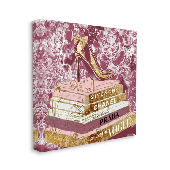 Pink Glitz Heel on Designer Books Fashion Glam Floral Beauty & Fashion Gallery-Wrapped Canvas Print Wall Art, 17x17