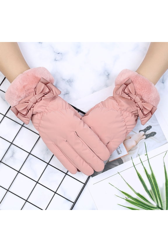 Pink Gloves Mittens Women Bow Winter Snow Gloves Outdoor Gloves Waterproof Gloves