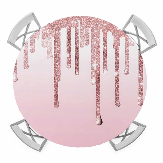 Pink Glowing Fluid Round Tablecloth for 36-44 Inch Tables, Fitted Table Cover with Elastic Edge, Romantic Modern Droplet Waterproof Outdoor Table Cloth Protector for Patio Garden Dinner Picnic