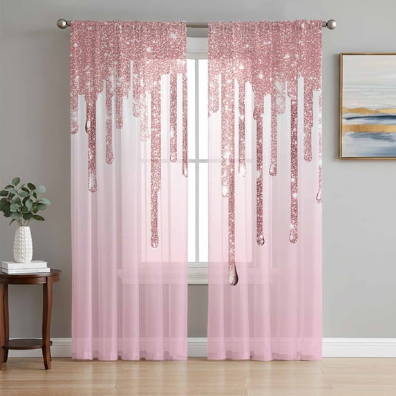 Pink Glowing Fluid Sheer Curtains 96 Inch Length 2 Panels Set, Romantic Modern Droplet Voile Window Treatment Semi Sheer Long Curtains Drapes for Bedroom/Living Room/Kitchen 52"x96"x2