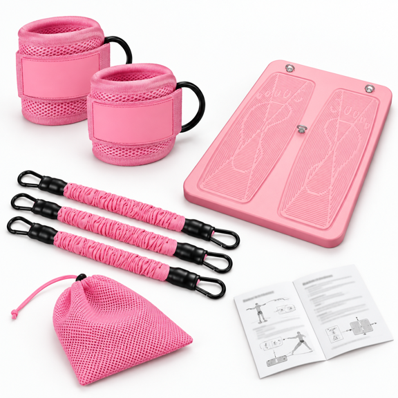 Pink Glute & Leg Resistance Band Workout System with Ankle Straps for Home Gym Fitness