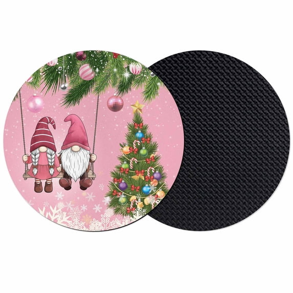 Pink Gnomes Christmas Coasters Set of 2, Absorbent Coasters for Drinks, Xmas Tree Balls Snowflake Coaster for Desk Coffee Table Protection, Home Decor House Warming Gifts 4"