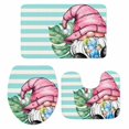 thumbnail image 1 of Pink Gnomes Summer Bath Mat 3 Piece Bathroom Rug Set, Tropical Leaves Aqua Stripes Non Slip Bath Rug Contour Mat and Toilet Lid Cover, Absorbent Shower Mats Soft Bath Rugs and Mats Sets, 1 of 8