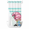 thumbnail image 1 of Pink Gnomes Summer No Hook Shower Curtain Waterproof, Bathroom Curtains with Snap in Liners and See Through Top Window, Tropical Leaves Aqua Stripes Hotel Style Bathtub Curtains Shower 54"Wx78"L, 1 of 8