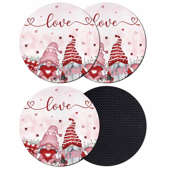 Pink Gnomes Valentines Coasters Set of 4, Absorbent Coasters for Drinks, Red Love Heart Eucalyptus Leaves Coaster for Desk Coffee Table Protection, Home Decor House Warming Gifts 4"