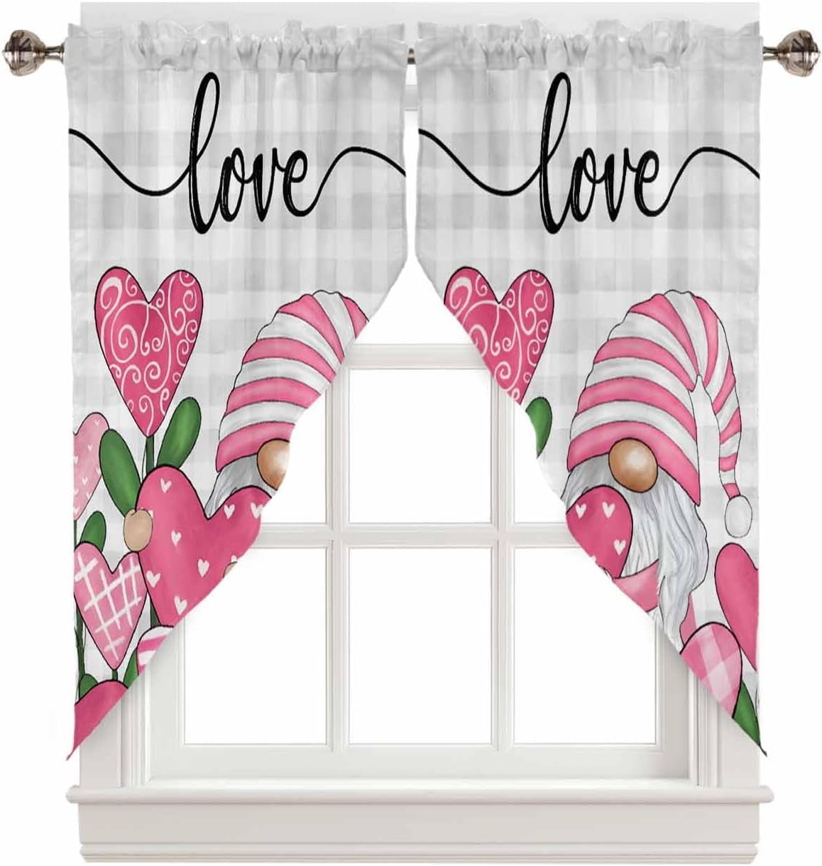 Pink Gnomes Valentines Day Swag Valances for Windows 2 Pack Kitchen
