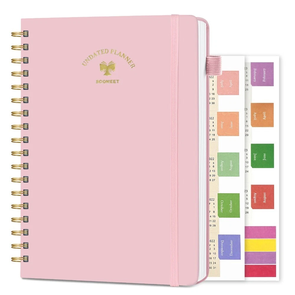 Pink Goals Planner Notebook Deluxe Undated Monthly & Weekly Planner A5 Hardcover