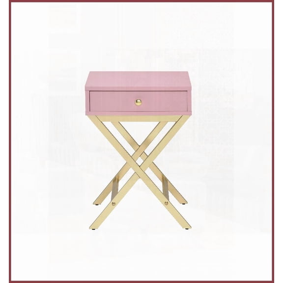 Pink & Gold Accent Coffee Table with Chrome X Base - Space-Saving Storage for Living Room & Bedroom