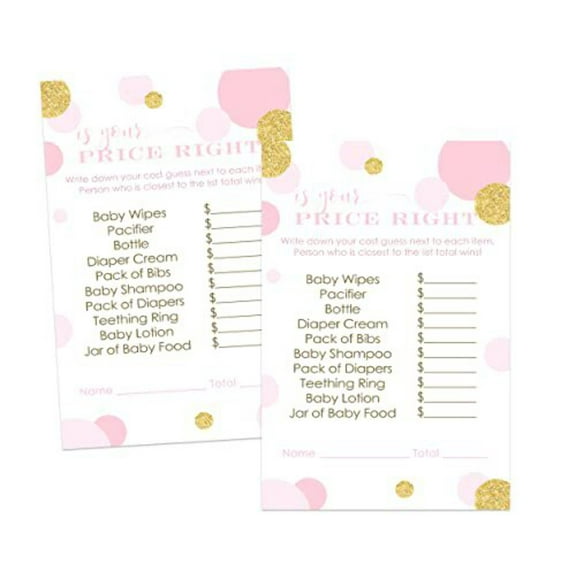 Pink and Gold Baby Shower Guess Price Right Game (25 Pack) Girls Baby Shower Games Princess Themed Supplies - Twinkle Little Star - 4x6 Size Set - Paper Clever Party