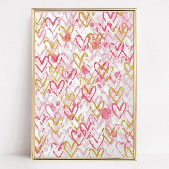 Pink And Gold Canvas Wall Art Heart Artwork Pink Aesthetic Posters Abstract Love Paintings Colorful Heart Prints Funky Heart Picture Pink Artwork Preppy Pink And Gold Wall Art Decorinch No Unframed
