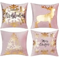 thumbnail image 1 of Pink Gold Christmas Decorations Throw Pillow Covers 16x16 Set of 4 Snowflakes Reindeer Decorative Cushion Cases Xmas Golden Decor for Couch Sofa Bedroom, 1 of 6
