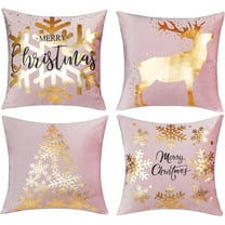 Pink Gold Christmas Decorations Throw Pillow Covers 20x20 Set of 4 Snowflakes Reindeer Decorative Cushion Cases Xmas Golden Decor for Couch Sofa Bedroom