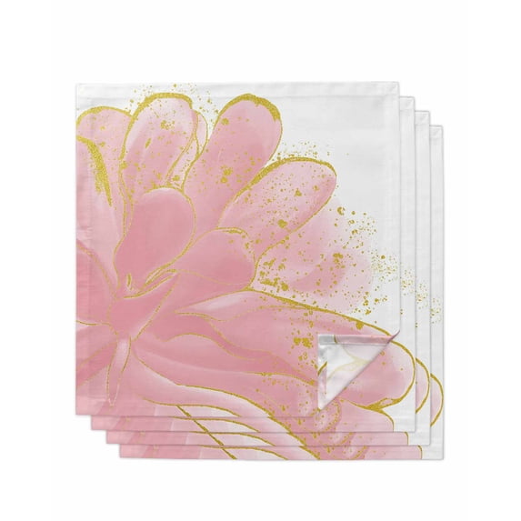 Pink Gold Cloth Napkins Set of 4 Reusable Dinner Napkins, Boho Modern Abstract Minimalist Aesthetic Flower Cocktail Napkin Washable Table Napkins for Wedding/Holiday Party/Baby Shower 20"x20"