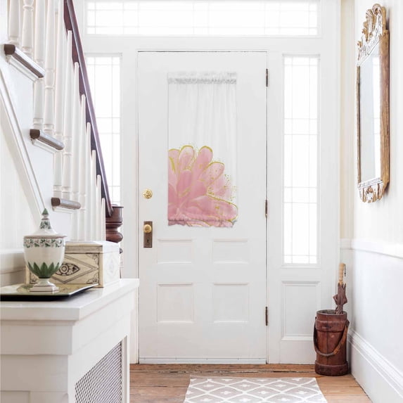 Pink Gold Door Curtains for Door Window, French Sidelight Front Back Door Curtains With Tieback, Boho Modern Abstract Minimalist Aesthetic Flower Kitchen Rod Pocket Drapes Panel, 25"x40"