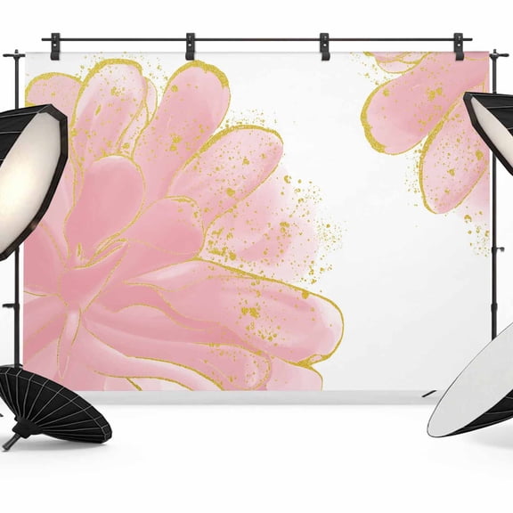 Pink Gold Flower Backdrop for Photography, Pink Gradient Vintage Abstract Line Photo Backdrop Portrait Background Party Banner Photo Backgrounds for Studio Booth Props, 7x5ft