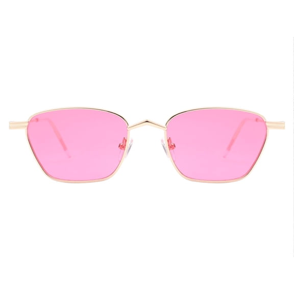 Pink-Gold Frame Narrow Square Sunglasses - Pink Lens UV Protection Cute Daily Eyewear