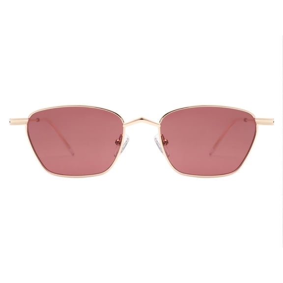 Pink-Gold Frame Narrow Square Sunglasses - Pink Lens UV Protection Cute Stylish Daily Eyewear