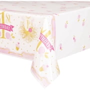 Unique Pink and Gold Girls First Birthday Plastic Table Cover, 84" x 54"