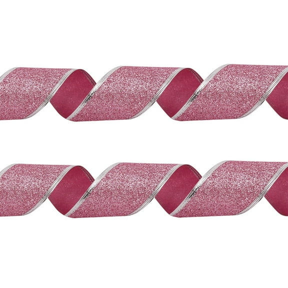 Pink Gold Glitter Holiday Ribbon 2 Meters With Tree Pattern Satin Material Christmas Decoration For Party Decor