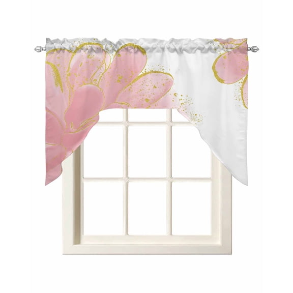Pink Gold Kitchen Swag Valances for Windows, Boho Modern Abstract Minimalist Aesthetic Flower Swag Valances Curtains for Living Room, Rod Pocket Window Treatments for Bathroom, Bedroom, Cafe, 56"x36"
