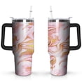 thumbnail image 1 of Pink & Gold Marble 40oz Stainless Steel Vacuum Insulated Tumbler with Lid and Straw Gifts for Mom Friend Sister Grandma, 1 of 7