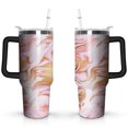 thumbnail image 1 of Pink & Gold Marble 40oz Stainless Steel Vacuum Insulated Tumbler with Lid and Straw for Water Iced Tea Coffee Smoothie and More, 1 of 7