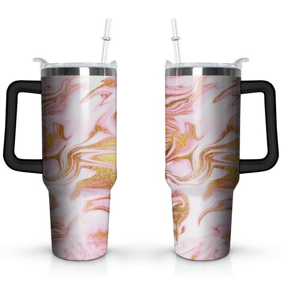 Pink & Gold Marble 40oz Stainless Steel Vacuum Insulated Tumbler with Lid and Straw for Water Iced Tea Coffee Smoothie and More