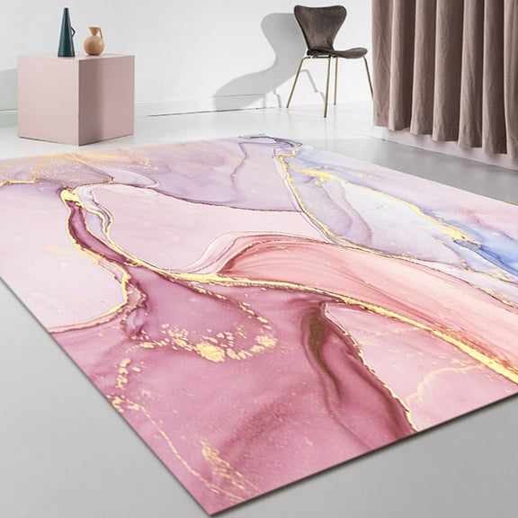 Pink Gold Marble Area Rug, Simple Abstract Art Carpet, Marble Non-Slip Carpet For Modern Living Room Bedroom Dining Room Washable Home Decor 3' x 4'
