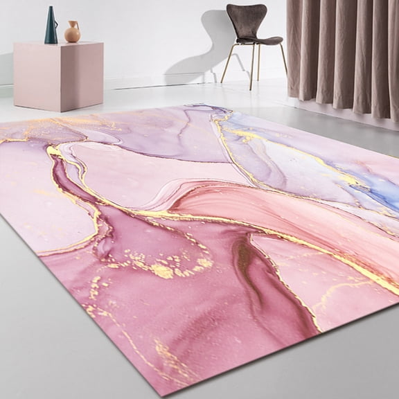 Pink Gold Marble Area Rug, Simple Abstract Art Carpet, Marble Non-Slip Carpet For Modern Living Room Bedroom Dining Room Washable Home Decor 4' x 5'