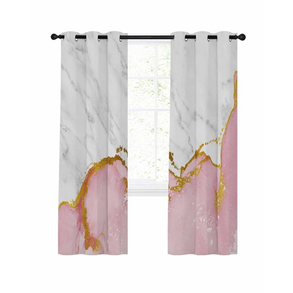 Pink Gold Marble Blackout Curtains 39 Inches Length, Modern Abstract Marble Crack Texture Window Treatment Thermal Insulated Drapes for Bedroom Living Room 2 Panels 55x39 Inches