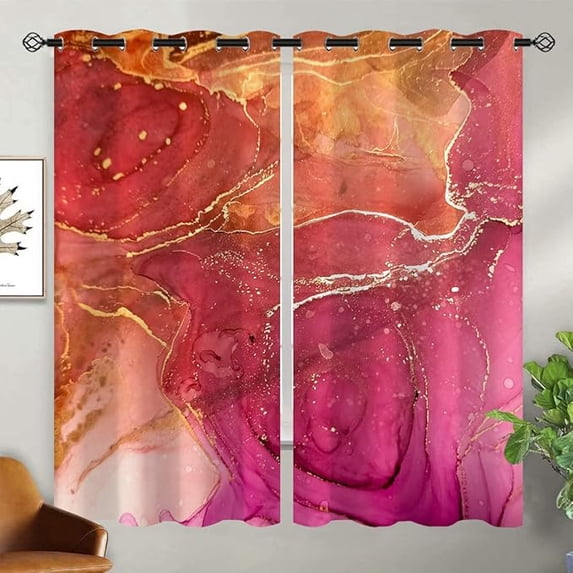 Pink Gold Marble Blackout Curtains For Girls Boy Home Decor, Abstract Modern Luxury Grommet Thermal Insulated Drapes Darkening Window Curtain For Bedroom Living Room 26"W x 54"L (Pack of 2)