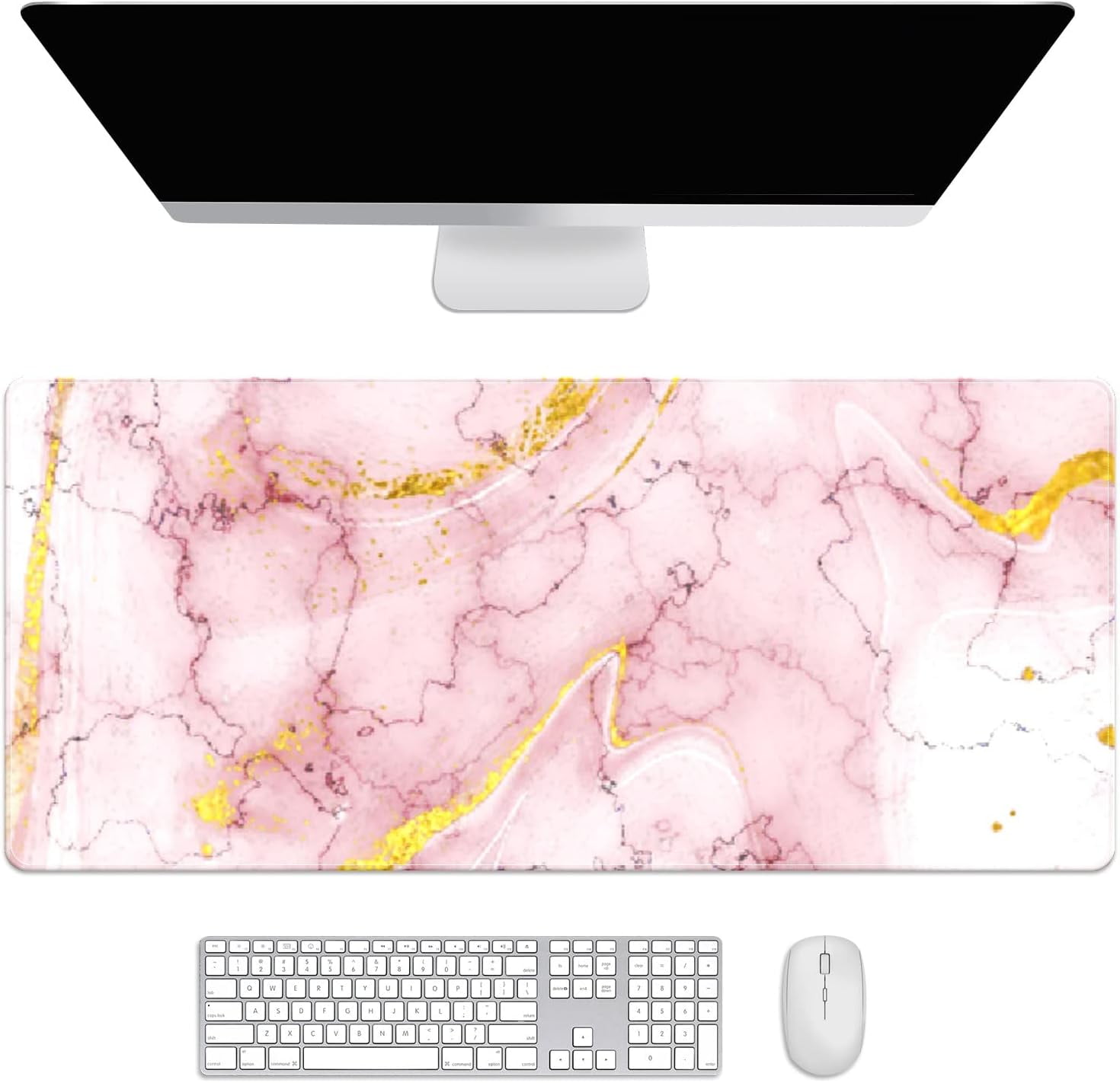 Pink Gold Marble Desk Mat, Desk Accessory, Cute Workspace, Trendy Workspace, Trendy, 35.4x15.7in Large Gaming Mouse Pad, Cute Desk Topper, Pretty Desk Pad