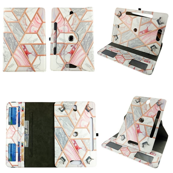 Pink Gold Marble for Onn. 8-inch Tablet Case Universal Android Cases 360 Rotating Folio Stand Protector Pu Leather Cover Travel e-reader Card Cash Slots Multiple Viewing Angles