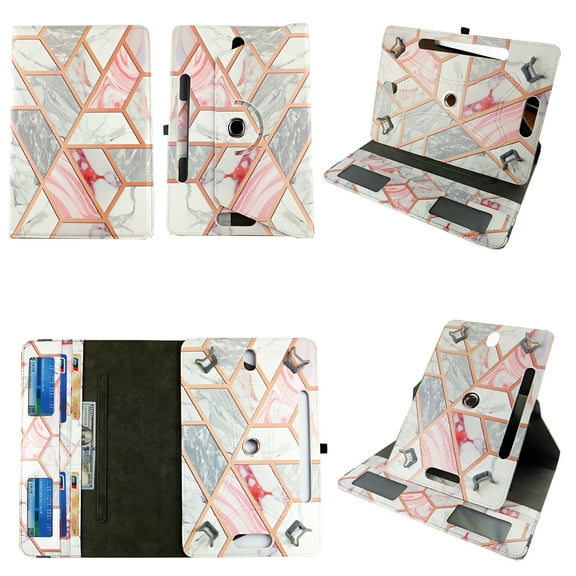Pink Gold Marble for Onn. 8-inch Tablet Case Universal Android Cases 360 Rotating Folio Stand Protector Pu Leather Cover Travel e-reader Card Cash Slots Multiple Viewing Angles