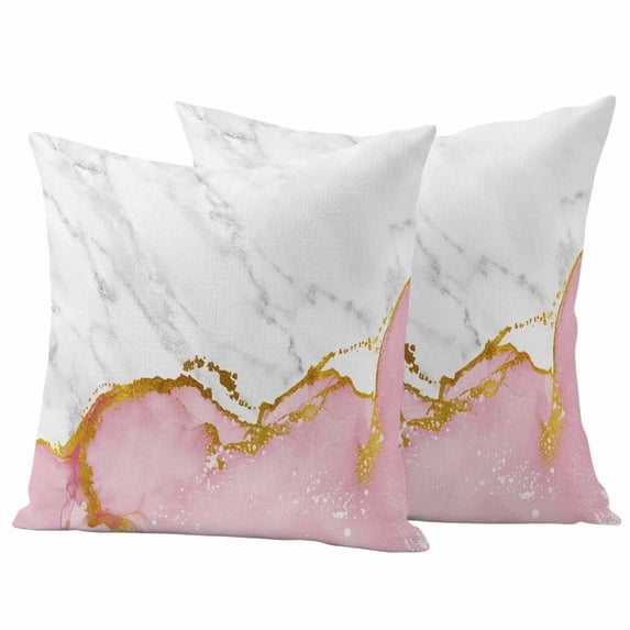 Pink Gold Marble Outdoor Waterproof Pillow Covers, Modern Abstract Marble Crack Texture Decorative Square Throw Pillowcase Sofa Cushion Sham for Patio/Couch/Chair, 16"x16" 2 Pack