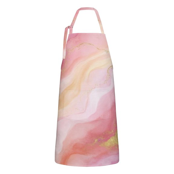 Pink Gold Marble Pattern Apron-Garden Aprons for Women with Pockets-Cotton Linen Waterproof Kitchen Cooking Gardening Aprons Adjustable for Kitchen,Cooking,BBQ and Salon 33x27 Inch