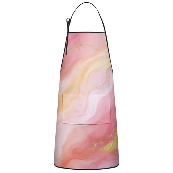 Pink Gold Marble Pattern Apron-Garden Aprons for Women with Pockets-Cotton Linen Waterproof Kitchen Cooking Gardening Aprons Adjustable for Kitchen,Cooking,BBQ and Salon 33x27 Inch