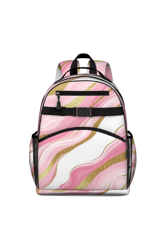 Pink Gold Marble Pattern Backpack for School,Cute School Bag,Schoolbag with Adjustable Shoulder Straps & Padded Back,15.25"x11.5"x5.25"
