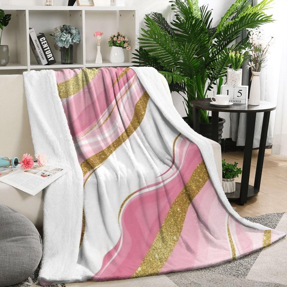 Pink Gold Marble Pattern Blanket,Comfortable Soft Flannel Throw Blanket,All Season,Warm Lightweight Blankets for Sofa Bed Couch Living Room Chair,50"x60"