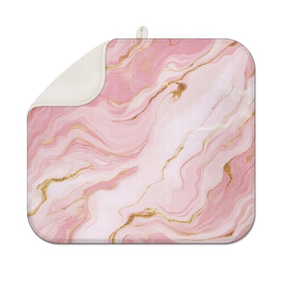 Pink Gold Marble Pattern Dish Drying Mat for Kitchen 1 Pack, Ultra Absorbent Microfiber Dishes Drainer Mats,16"x18"